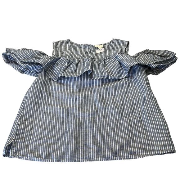 J. Crew Blue Striped Sleeveless Blouse with Ruffled Details Woman Size Small - Picture 1 of 10